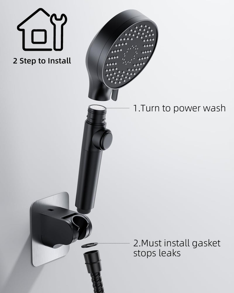FOCSPROD RV Shower Head with Stainless Steel Hose, 5 Mode High Pressure Shower Head with Handheld On Off Switch, Camper Shower Head Replacement for RV, Travel Trailer, Motorhome, RV Accessories Part, Black - Image 4